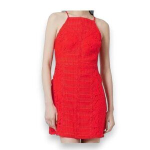 Topshop red halter neck lace dress
